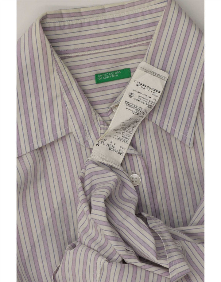 Benetton Womens Shirt UK 14 Medium Purple Striped Cotton