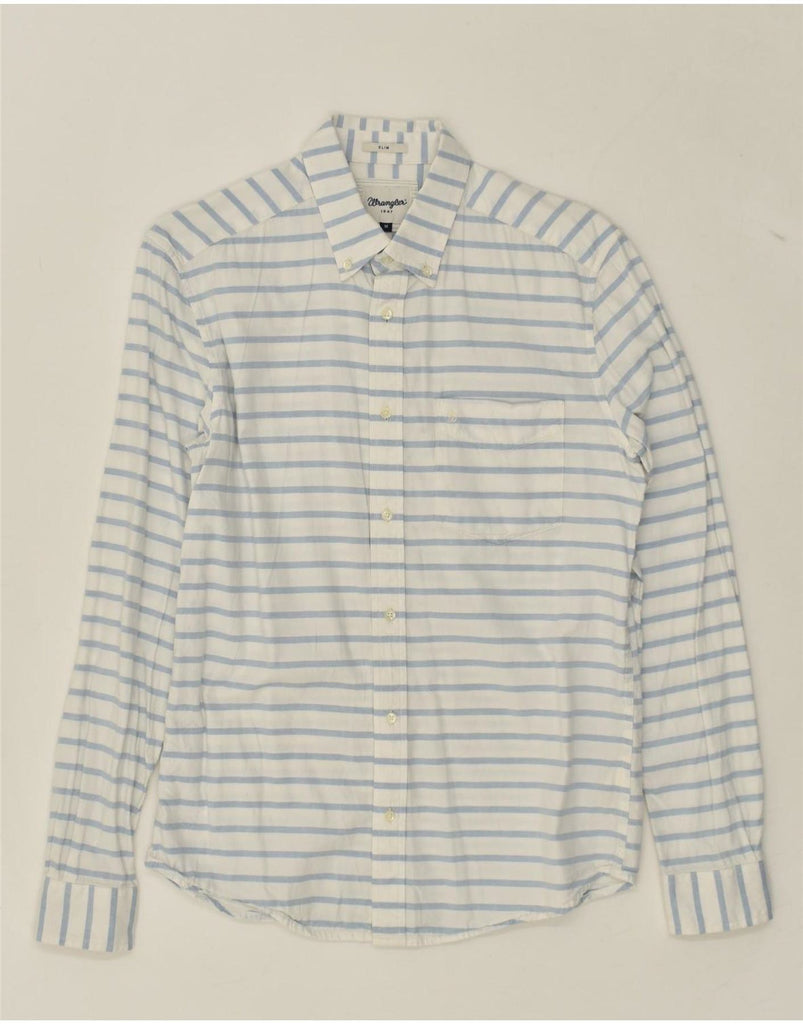 WRANGLER Mens Slim Shirt Medium White Striped Cotton | Vintage Wrangler | Thrift | Second-Hand Wrangler | Used Clothing | Messina Hembry 