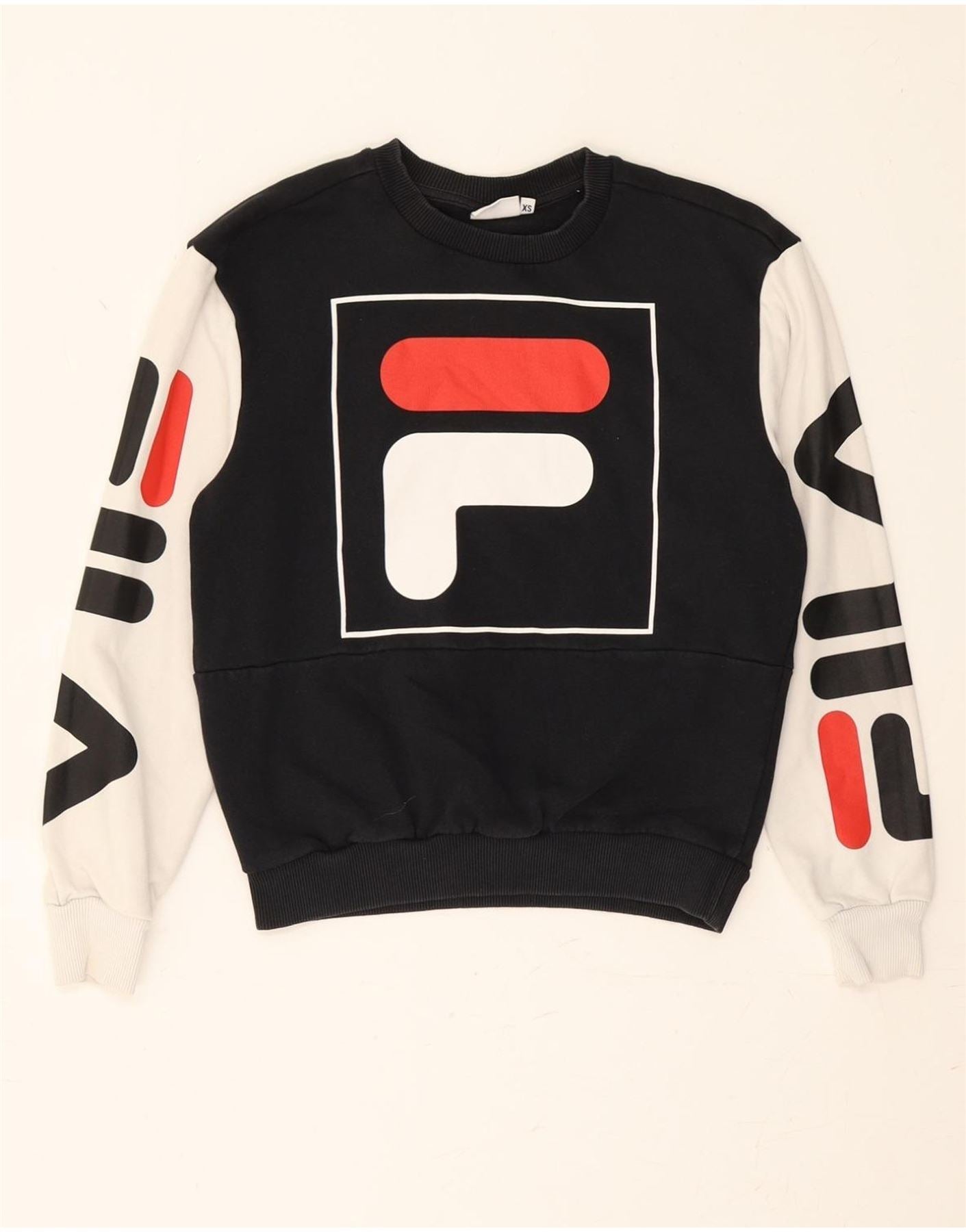 FILA Sweat-shirt graphique surdimensionné pour femme UK XS Noir  Colourblock