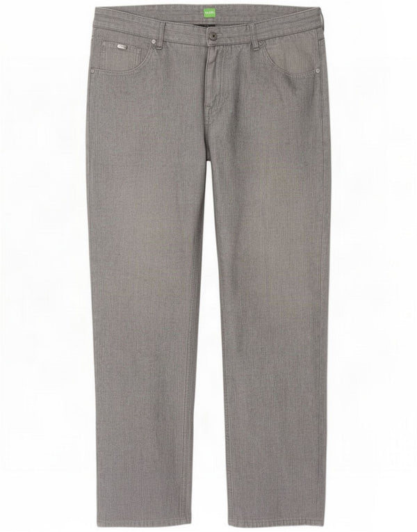 Hugo Boss Mens Straight Casual Trousers W40 L34 Grey Herringbone Cotton