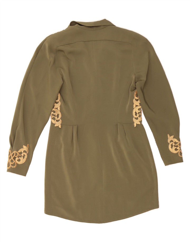 CAPUCINE Womens Longline 3 Button Blazer Jacket IT 44 Medium Khaki Paisley Vintage Capucine and Second-Hand Capucine from Messina Hembry 