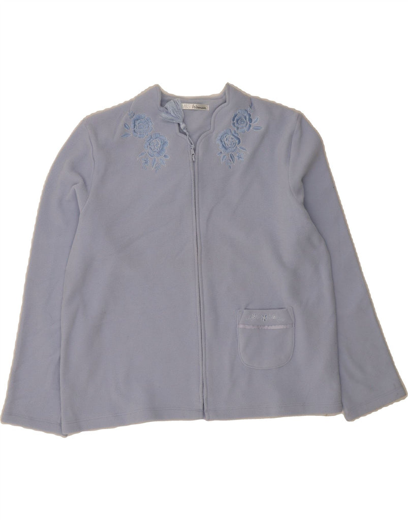 MARKS & SPENCER Womens Fleece Jacket UK 12/14 Medium Blue Floral Polyester Vintage Marks & Spencer and Second-Hand Marks & Spencer from Messina Hembry 