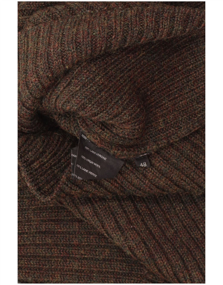 PRADA Womens Zip Neck Jumper Sweater IT 48 XL Brown Virgin Wool