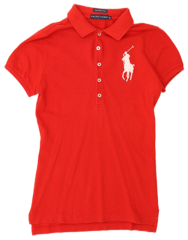 Ralph Lauren Womens Graphic Skinny Polo Shirt UK 6 XS Red Cotton
