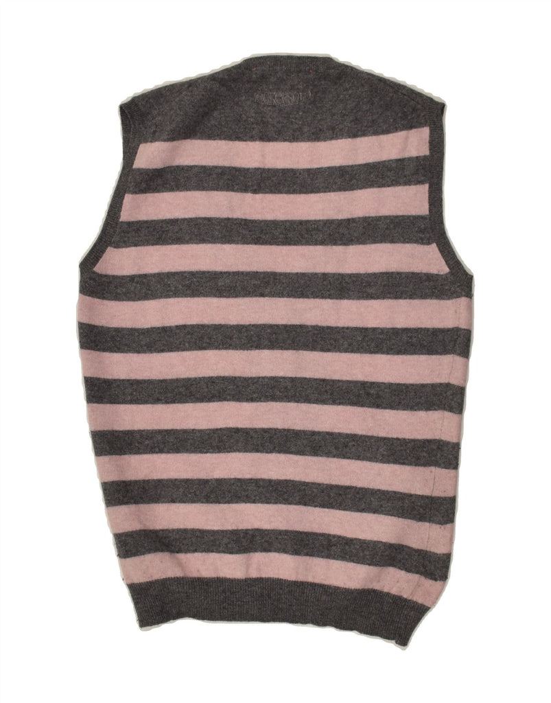 JECKERSON Womens Sleeveless Cardigan Sweater UK 12 Medium Grey Striped | Vintage Jeckerson | Thrift | Second-Hand Jeckerson | Used Clothing | Messina Hembry 
