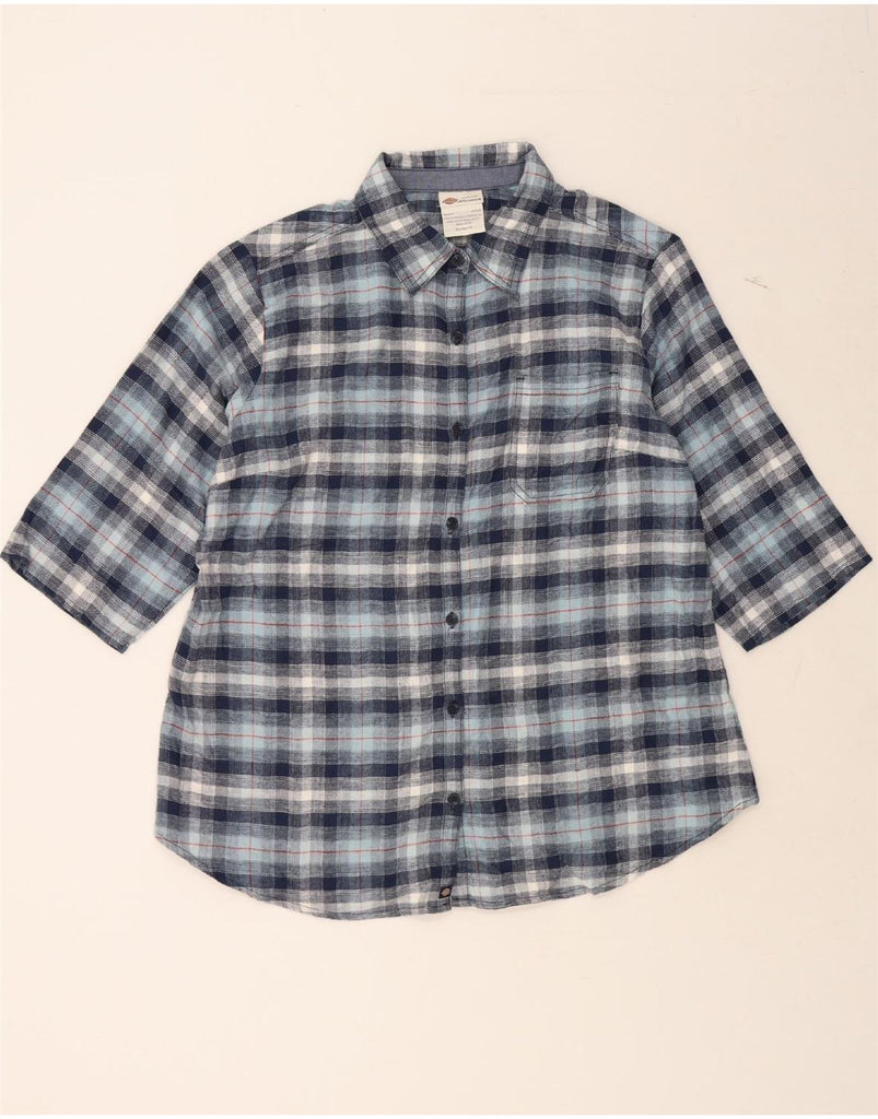 DICKIES Womens 3/4 Sleeve Flannel Shirt UK 18 XL Navy Blue Check Cotton Vintage Dickies and Second-Hand Dickies from Messina Hembry 
