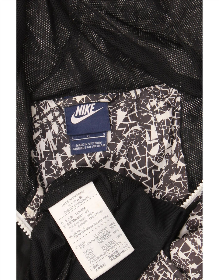 NIKE Womens Graphic Hooded Rain Jacket UK 16 Large Black Polyester Vintage Nike and Second-Hand Nike from Messina Hembry 