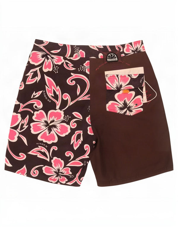 Sundek Mens Swimming Shorts Medium W33 Brown Floral Polyester