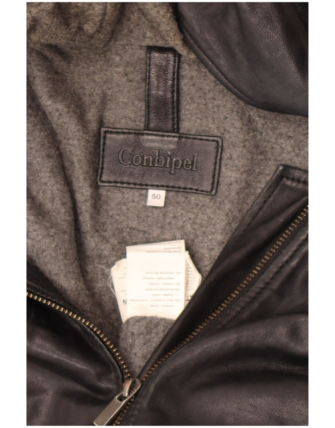 Conbipel Mens Hooded Leather Jacket IT 50 Large Black Lambskin