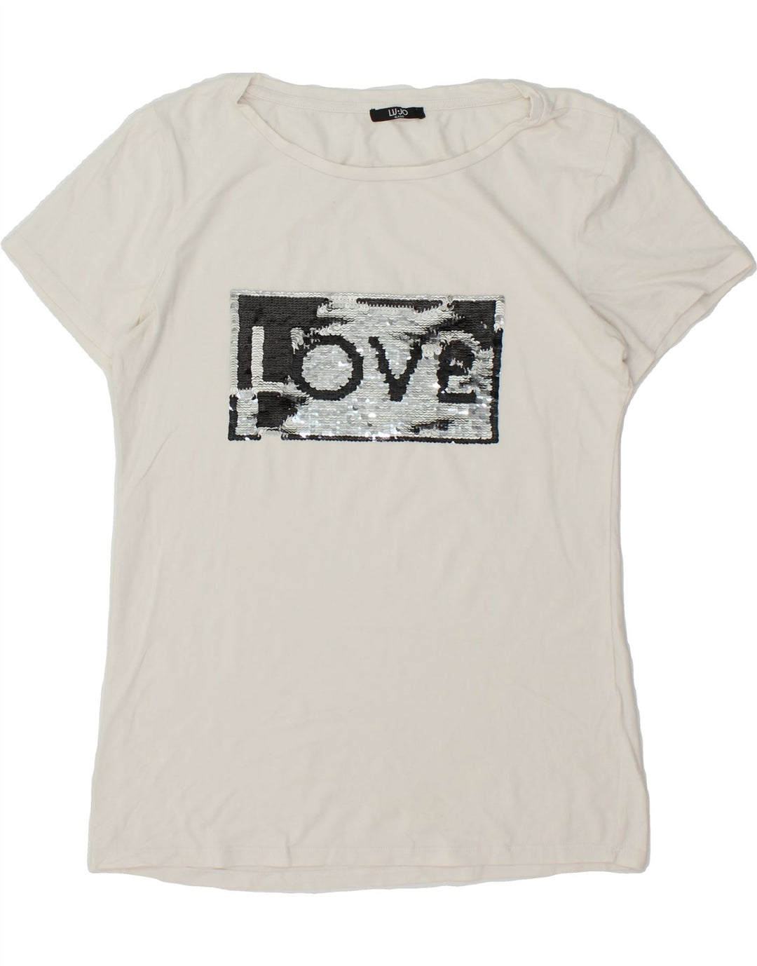 LIU JO Womens Graphic T-Shirt Top UK 12 Medium White Vintage Liu Jo and Second-Hand Liu Jo from Messina Hembry 