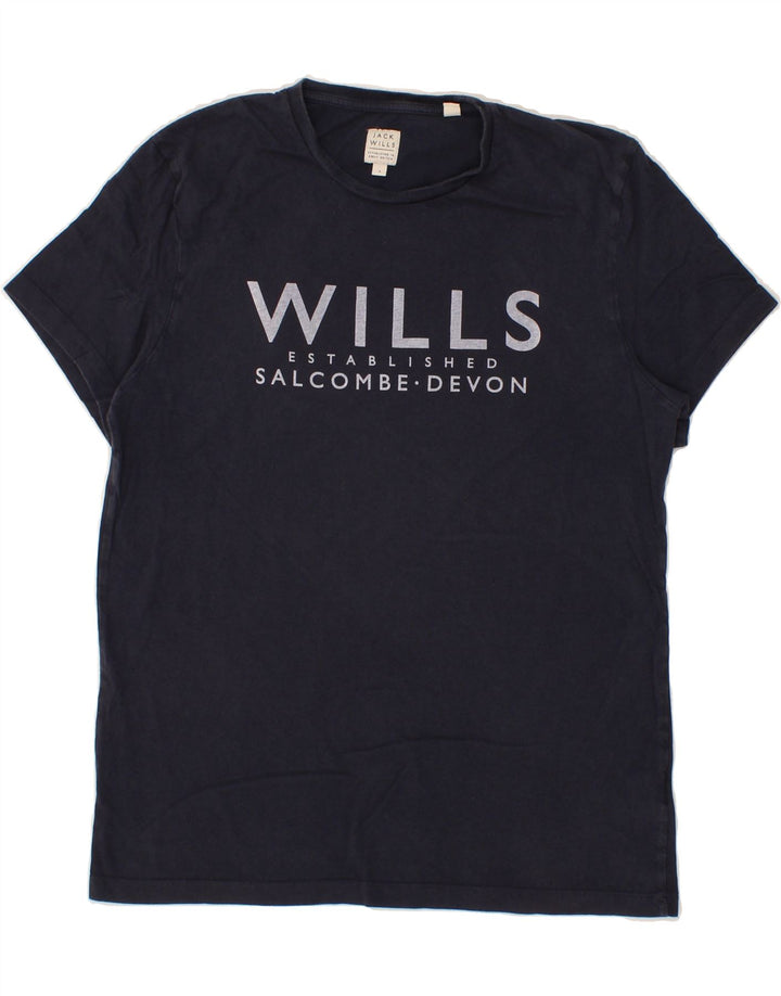 JACK WILLS Mens Graphic T-Shirt Top Small Navy Blue Cotton Vintage Jack Wills and Second-Hand Jack Wills from Messina Hembry 