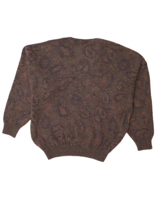 MARCCAIN Mens V-Neck Jumper Sweater XL Brown Geometric Wool