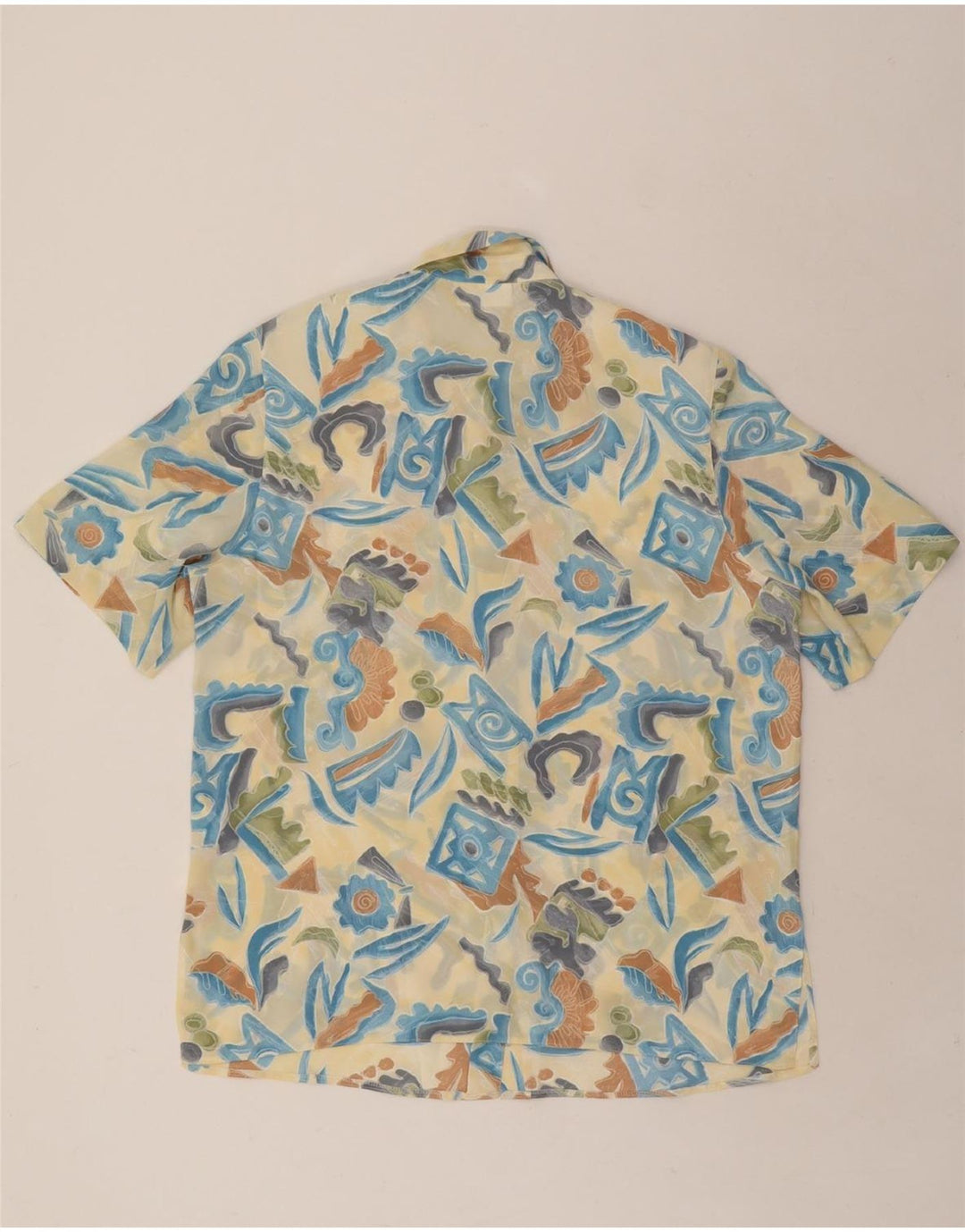 ERTO Womens Abstract Pattern Short Sleeve Shirt Blouse EU 42 Large Beige Vintage Erto and Second-Hand Erto from Messina Hembry 