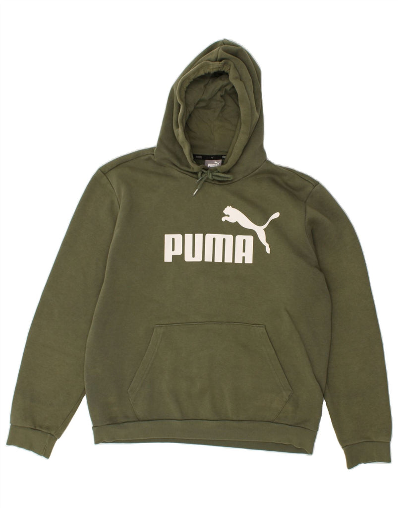 PUMA Mens Graphic Hoodie Jumper Medium Khaki Cotton | Vintage Puma | Thrift | Second-Hand Puma | Used Clothing | Messina Hembry 