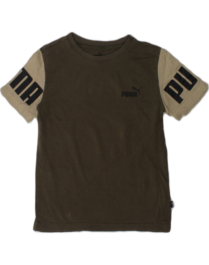 PUMA Boys Graphic T-Shirt Top 7-8 Years Khaki Colourblock Cotton | Vintage Puma | Thrift | Second-Hand Puma | Used Clothing | Messina Hembry 