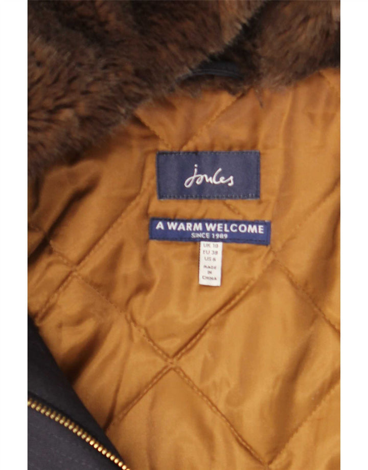 Jules Womens Hooded Parka Jacket UK 10 Small Navy Blue Cotton