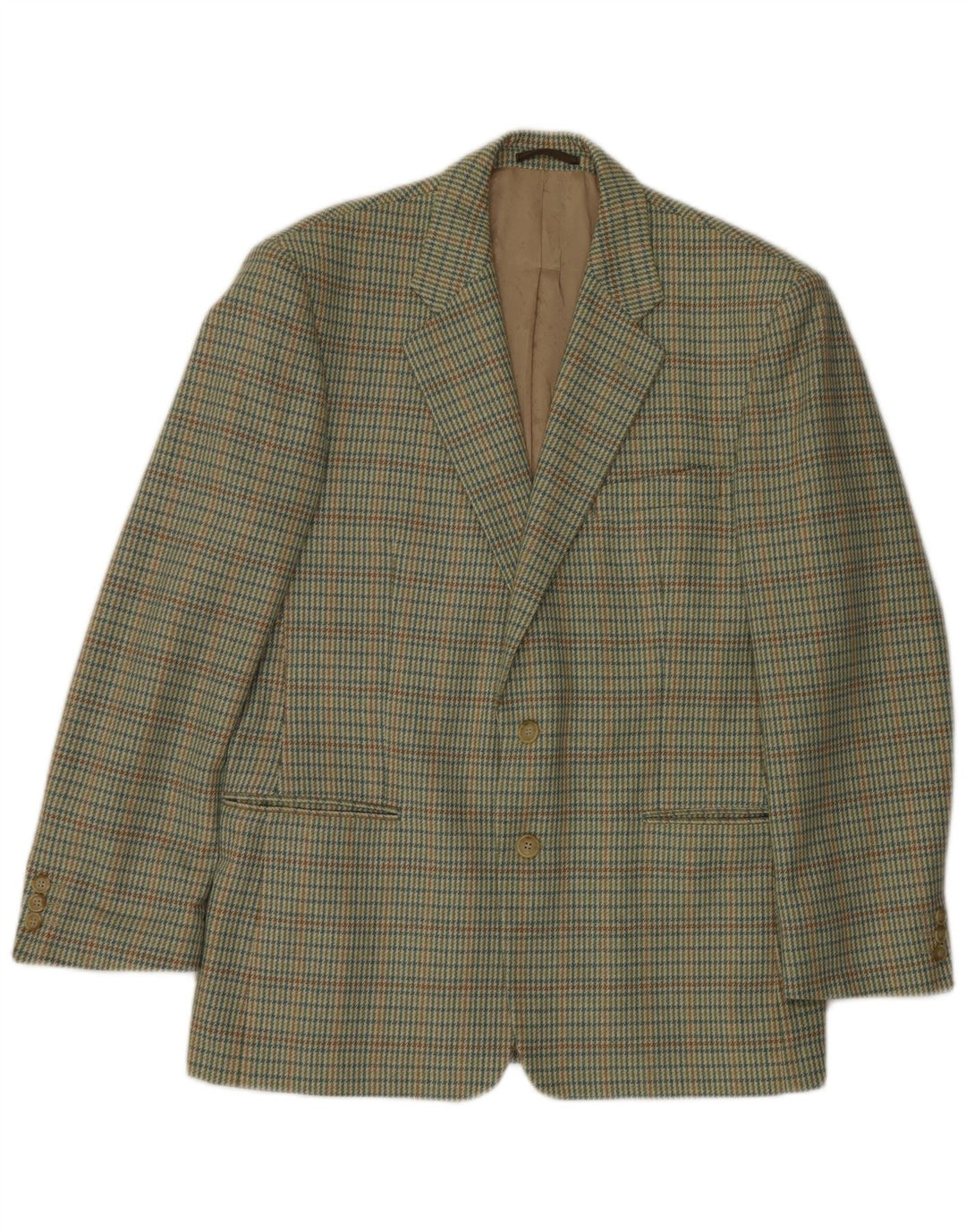 Lebole Mens 2 Button Blazer Jacket IT 50 Large Green Houndstooth Wool
