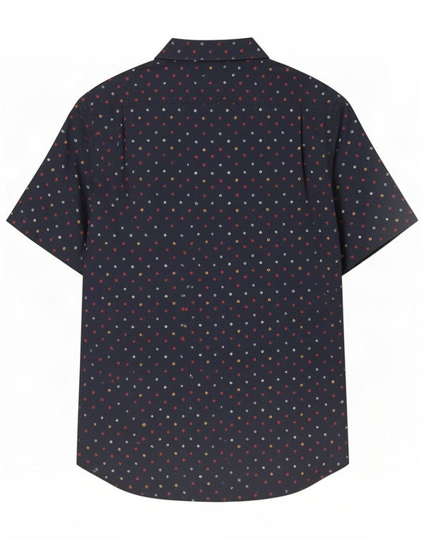 Penguin Mens Short Sleeve Shirt Large Navy Blue Spotted Cotton