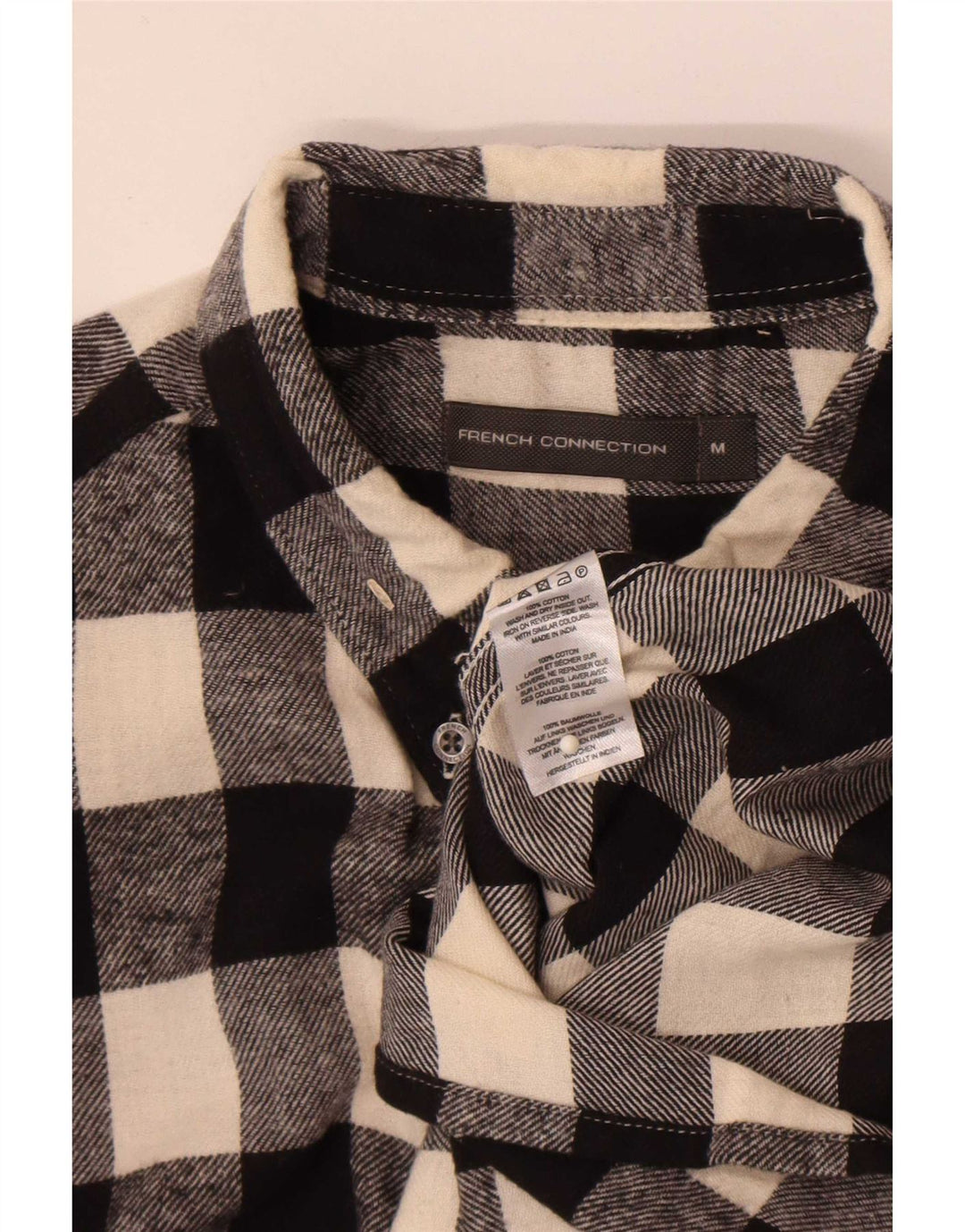 French Connection Mens Flannel Shirt Medium Black Check Cotton