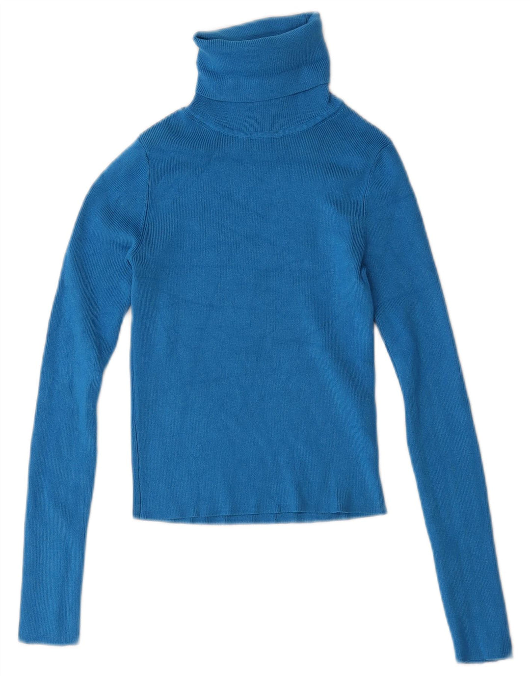 Zara Womens Crop Roll Neck Top Long Sleeve UK 8 Small Blue Viscose