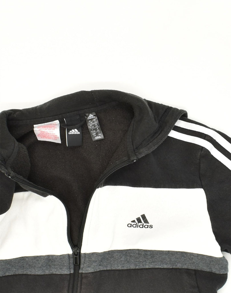 ADIDAS Boys Zip Hoodie Sweater 13-14 Years Black Colourblock Cotton | Vintage Adidas | Thrift | Second-Hand Adidas | Used Clothing | Messina Hembry 