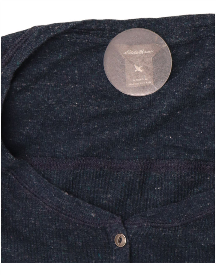 EDDIE BAUER Womens Top Long Sleeve UK 16 Large Navy Blue Cotton