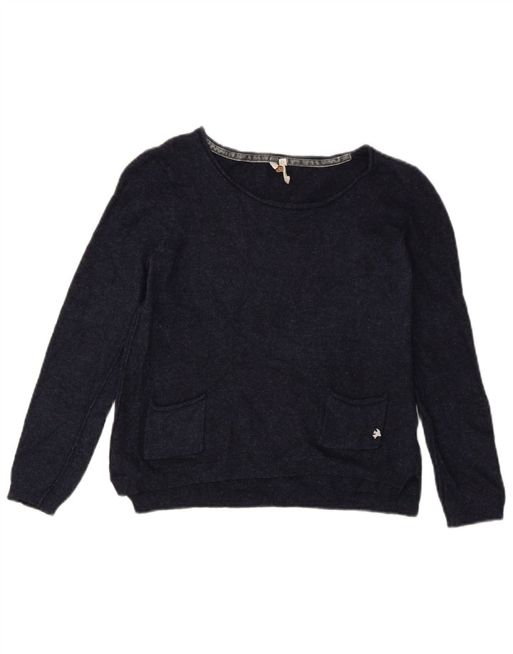 White Stuff Womens Crop Boat Neck Jumper Sweater UK 12 Medium Navy Blue