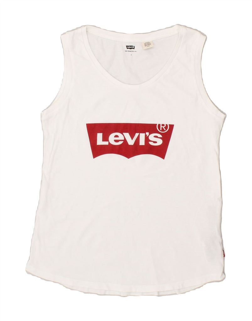 LEVI'S Womens Graphic Vest Top UK 10 Small White Cotton | Vintage Levi's | Thrift | Second-Hand Levi's | Used Clothing | Messina Hembry 