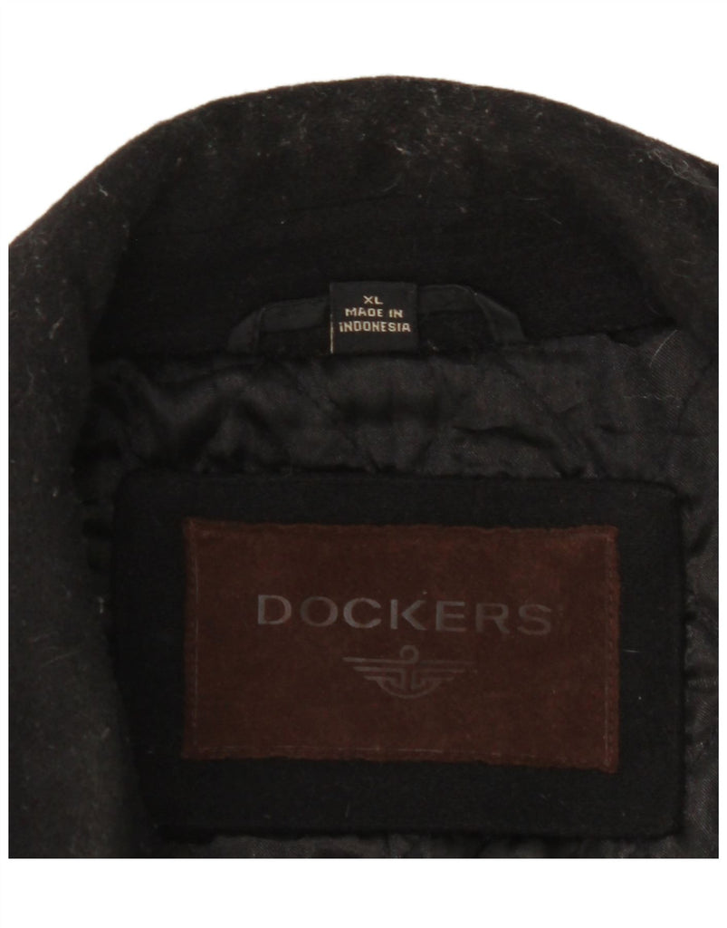 DOCKERS Mens Overcoat UK 42 XL Black Wool Vintage Dockers and Second-Hand Dockers from Messina Hembry 