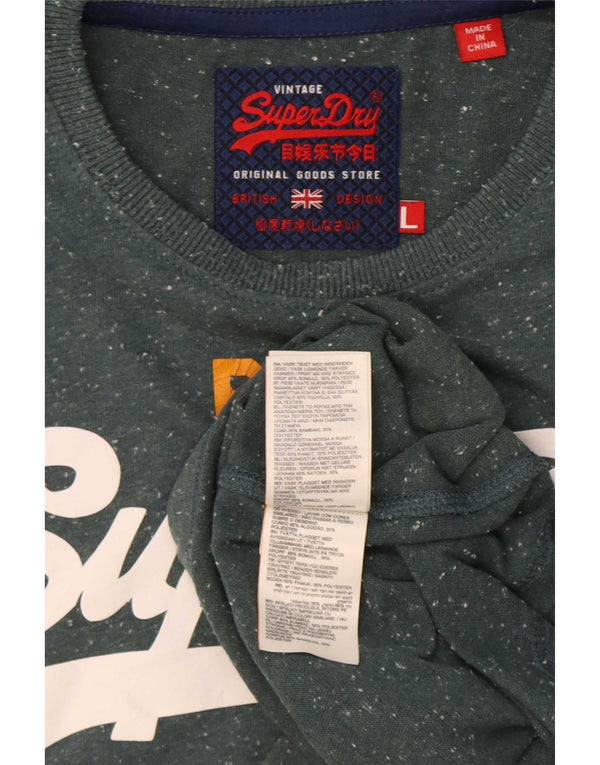 Superdry Mens Graphic T-Shirt Top Large Green Flecked Cotton