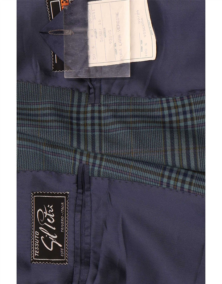 Vintage Mens 2 Button Blazer Jacket IT 50 Large Blue Check Wool