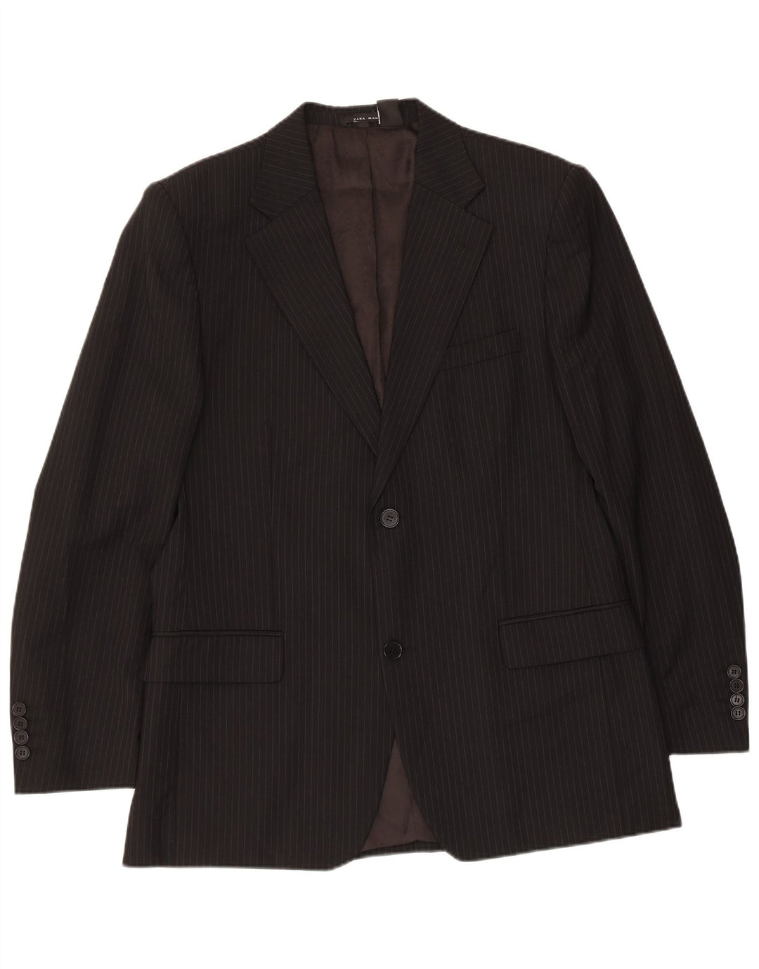 ZARA Mens 2 Button Blazer Jacket EU 50 Medium Black Pinstripe Wool