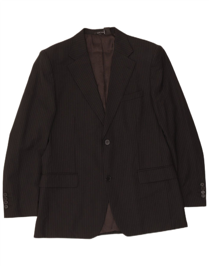 ZARA Mens 2 Button Blazer Jacket EU 50 Medium Black Pinstripe Wool
