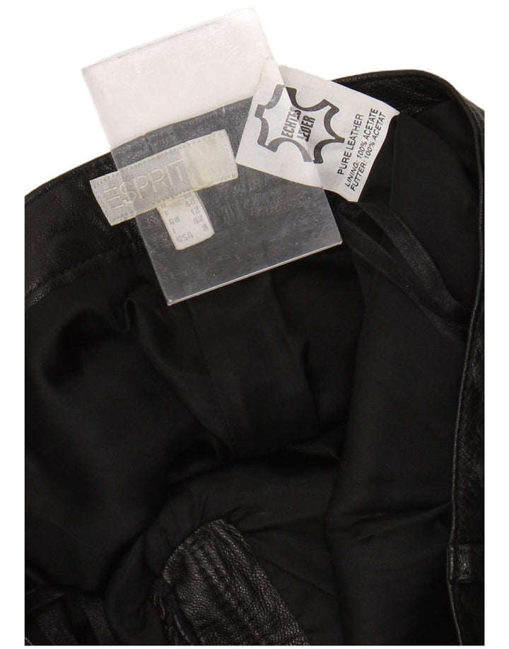 ESPRIT Womens Straight Leather Trousers UK 12 Medium W26 L31 Black Leather