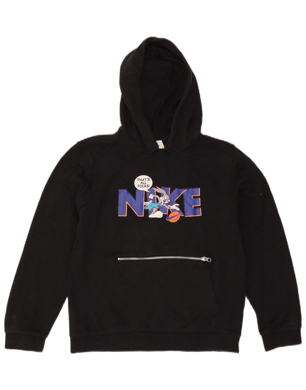 Nike Boys Graphic Hoodie Jumper 12-13 Years Large Black Cotton