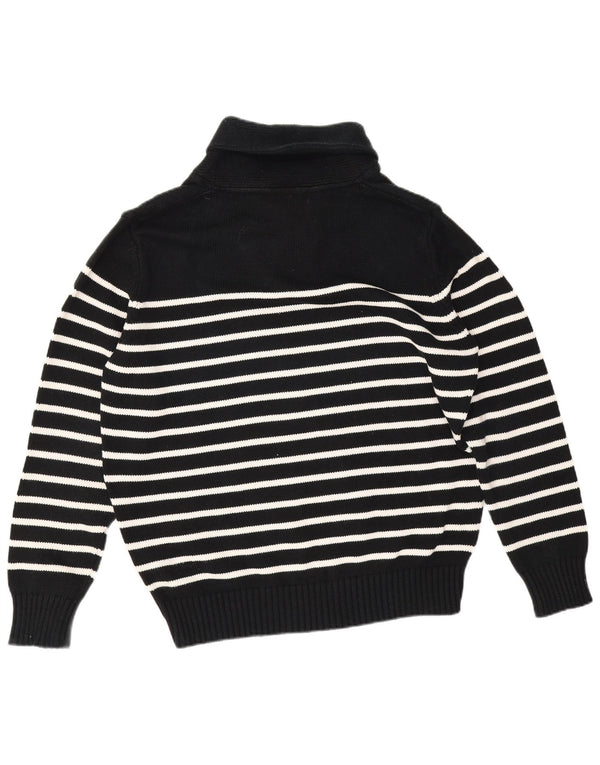 Zara Mens Shawl Neck Jumper Sweater XL Black Striped Cotton
