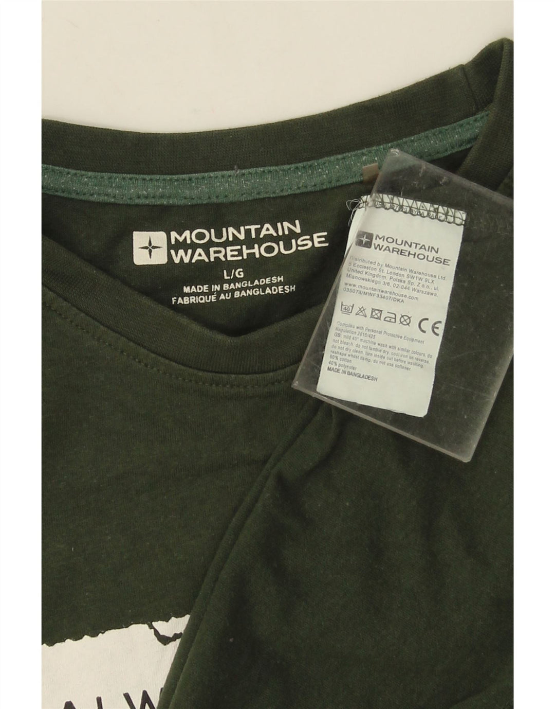 MOUNTAIN WAREHOUSE Mens Graphic T-Shirt Top Large Green Cotton