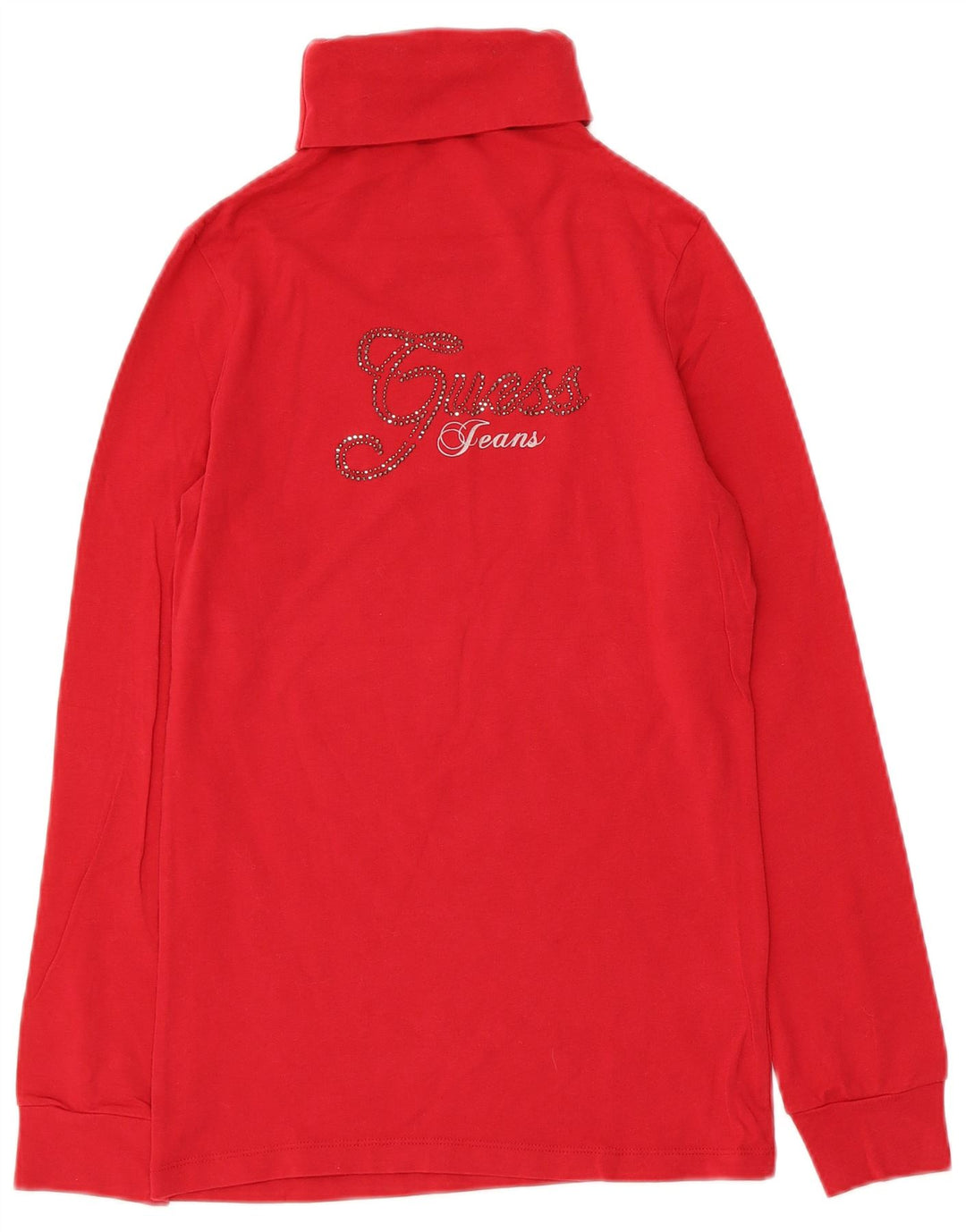 Guess Womens Graphic Top Long Sleeve UK 14 Large Red Cotton