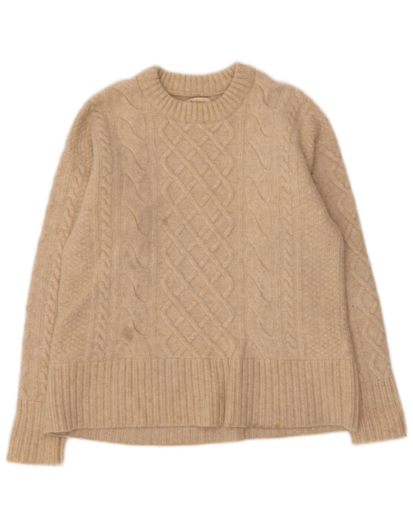 Barbour Womens Crew Neck Jumper Sweater UK 10 Small Beige Wool