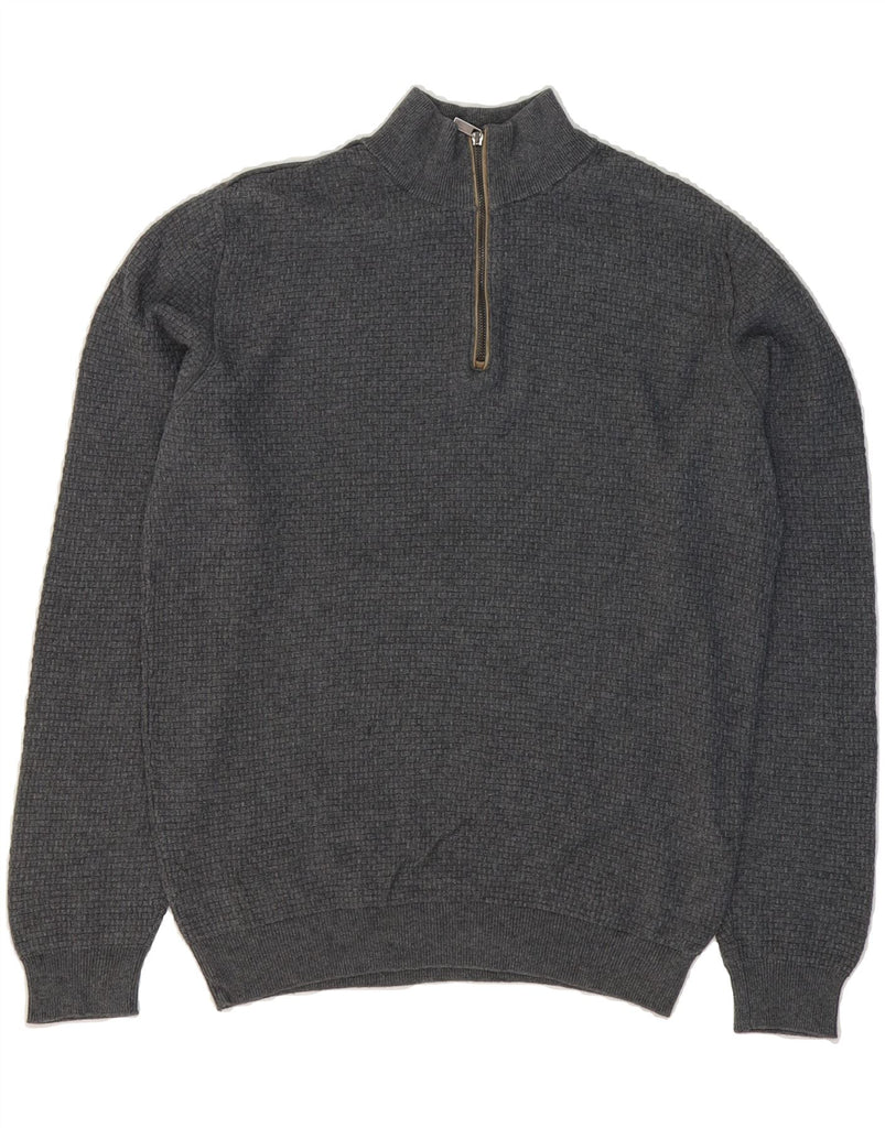 MASSIMO DUTTI Mens Zip Neck Jumper Sweater Medium Grey Cotton Vintage Massimo Dutti and Second-Hand Massimo Dutti from Messina Hembry 