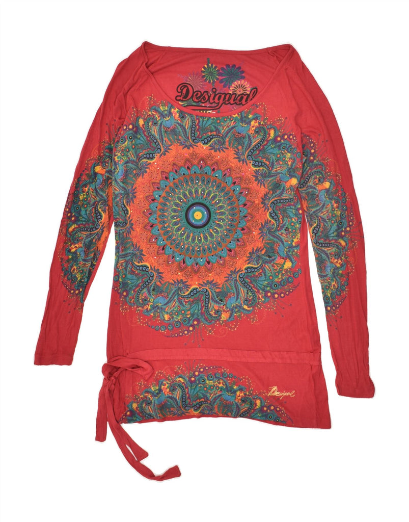 DESIGUAL Womens Graphic Top Long Sleeve UK 12 Medium Red Floral Cotton | Vintage Desigual | Thrift | Second-Hand Desigual | Used Clothing | Messina Hembry 