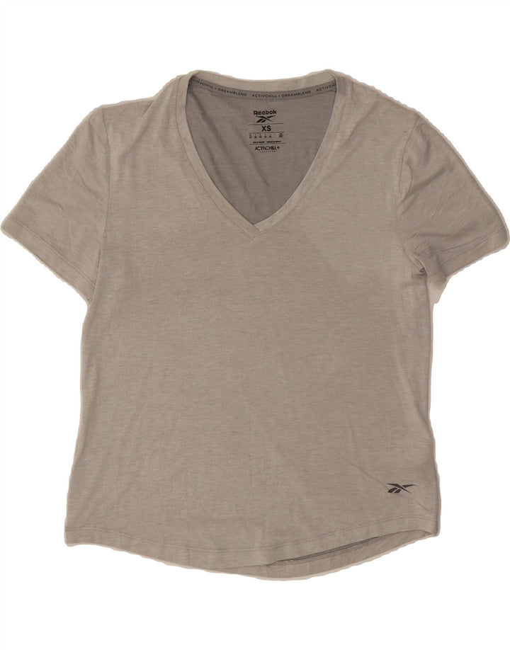 REEBOK Womens T-Shirt Top UK 6 XS Grey Polyester Vintage Reebok and Second-Hand Reebok from Messina Hembry 