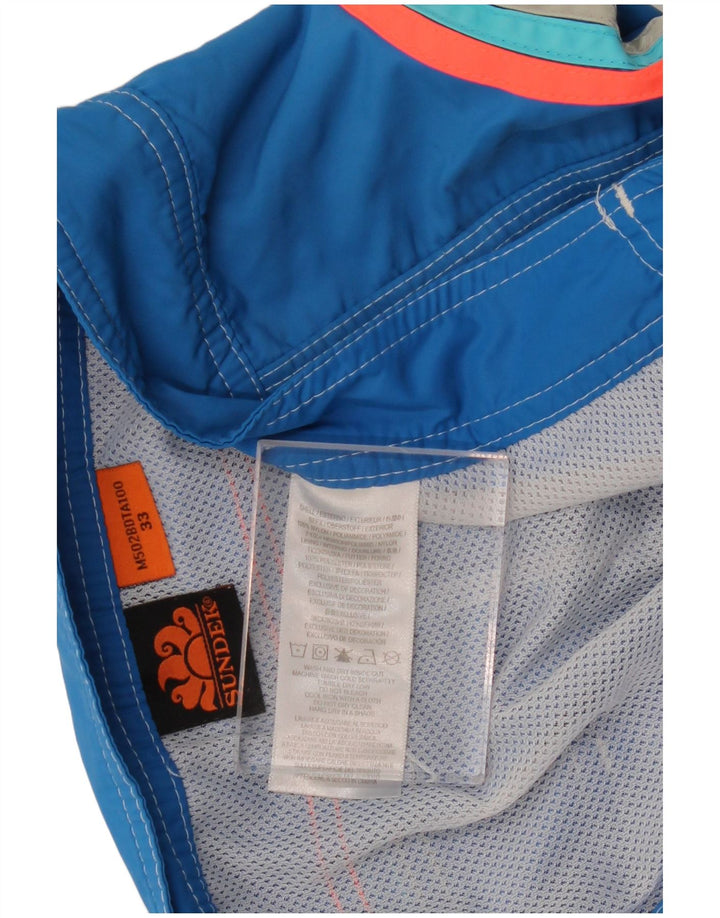 SUNDEK Mens Graphic Swimming Shorts Medium  Blue Striped Nylon