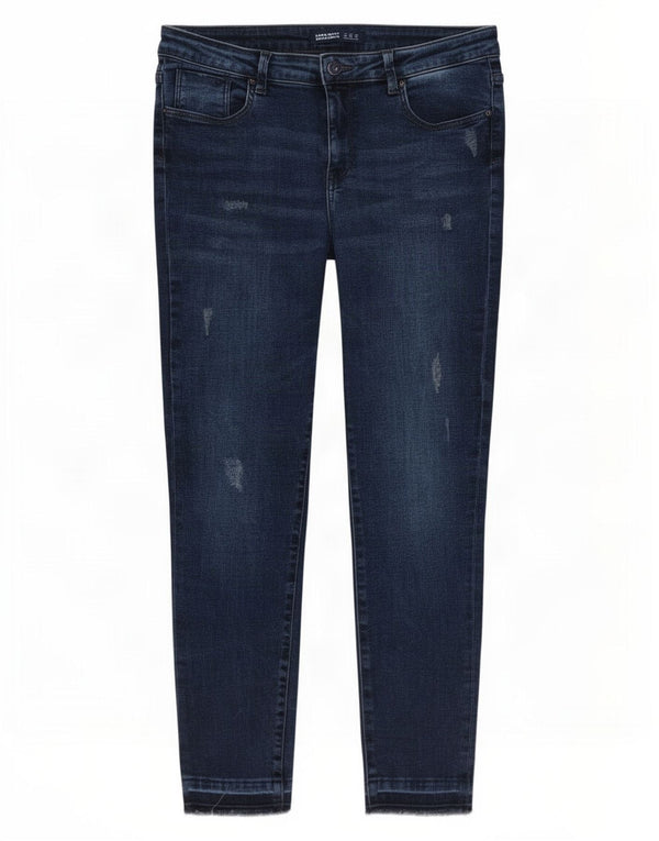 Zara Womens Distressed Skinny Jeans EU 40 Medium W30 L26 Navy Blue Cotton