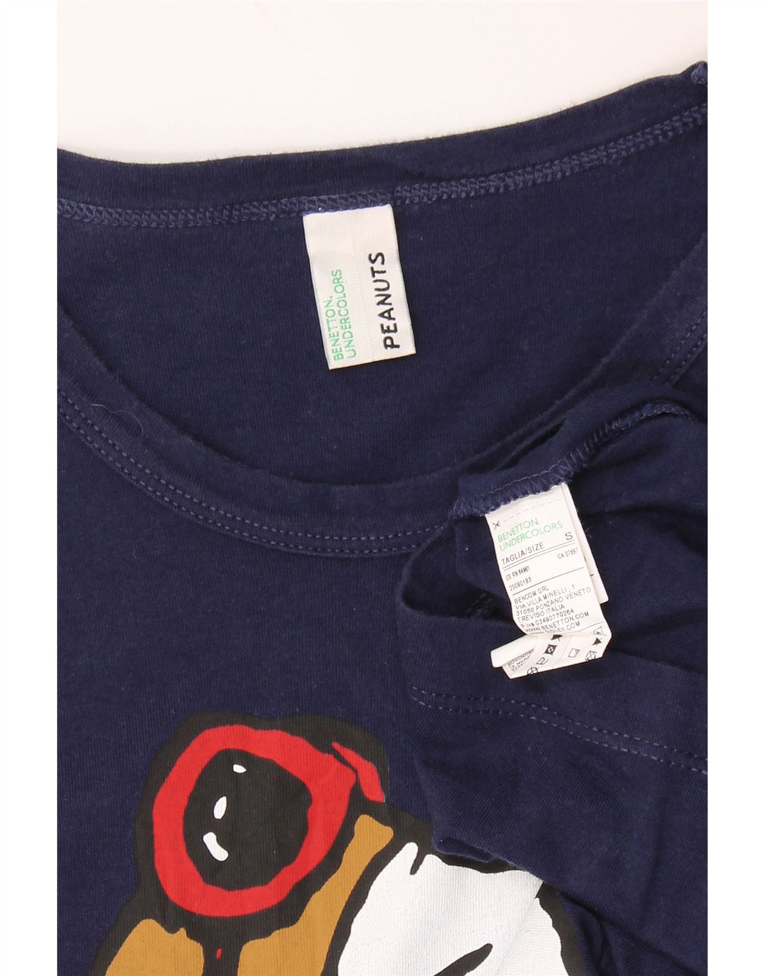 BENETTON Womens Peanuts Graphic T-Shirt Top UK 10 Small Navy Blue Cotton