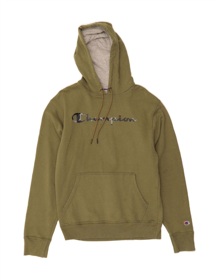 CHAMPION Mens Graphic Hoodie Jumper Small Green Cotton Vintage Champion and Second-Hand Champion from Messina Hembry 