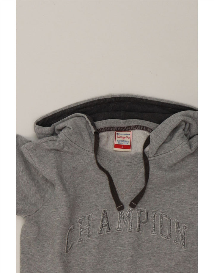CHAMPION Womens Graphic Hoodie Jumper UK 12 Medium Grey Vintage Champion and Second-Hand Champion from Messina Hembry 