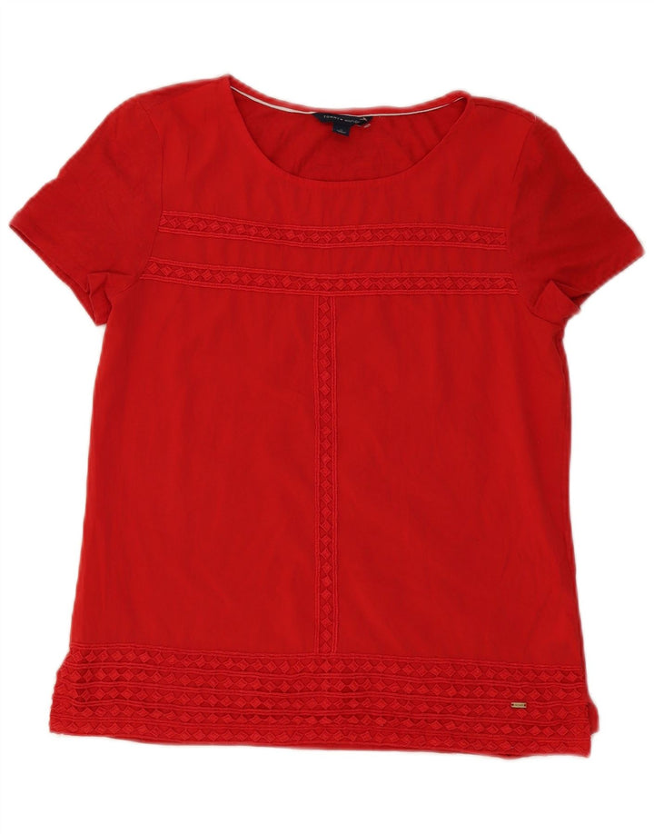 TOMMY HILFIGER Womens Blouse Top UK 12 Medium Red Cotton