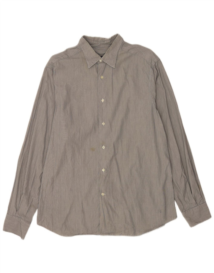 Massimo Dutti Mens Slim Fit Shirt XL Grey Striped Cotton