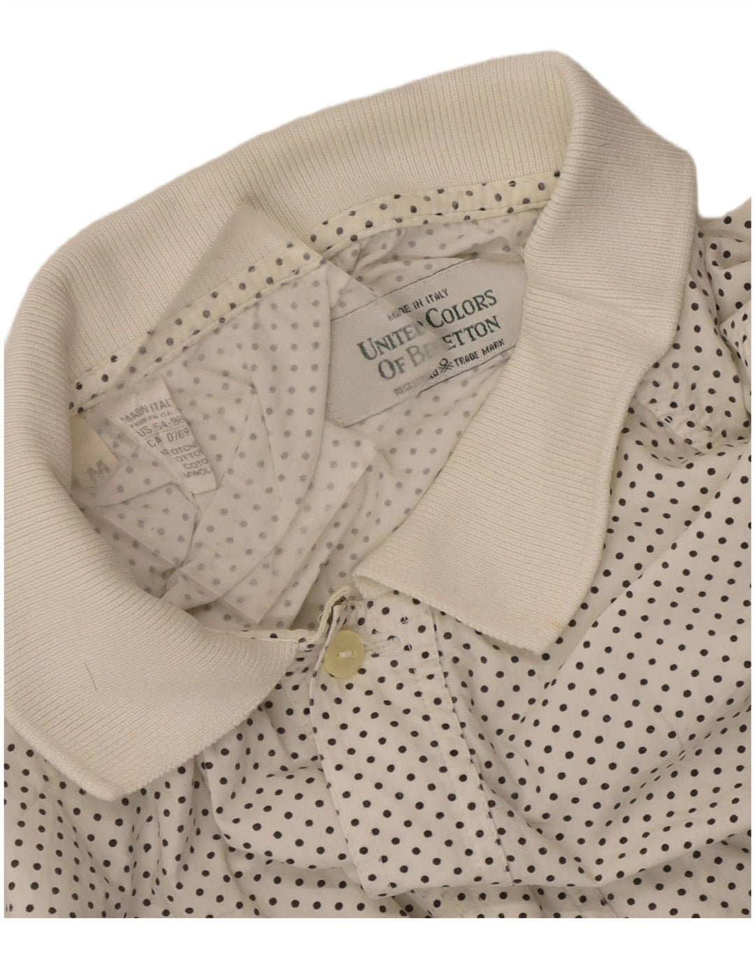 Benetton Mens Short Sleeve Pullover Shirt Medium White Spotted Cotton